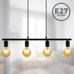 Suspension vintage design industriel noir mat, 4 ampoules E27 en situation