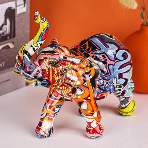 Présentation de Zoom sur XMGZQ Statue Éléphant Décoration Intérieur Multicolore