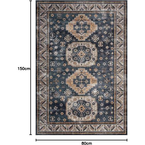 Présentation de Zoom sur Tapis oriental lavable, style bohème vintage, bleu marine