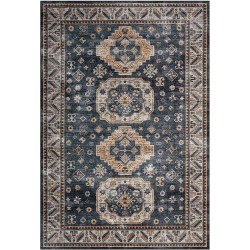 Présentation Tapis oriental lavable, style bohème vintage, bleu marine