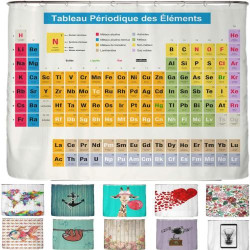 Présentation Rideau de Douche Imperméable avec Tableau Périodique - Lavable, Anti-Moisissure