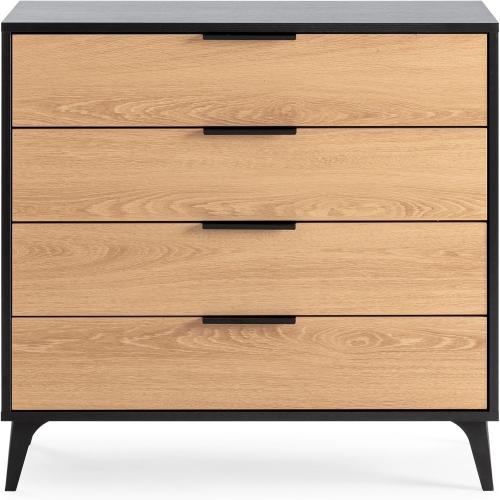 Présentation de Zoom sur Commode Kalma 4 tiroirs, noir bois, design moderne