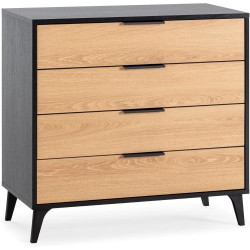 Présentation Commode Kalma 4 tiroirs, noir bois, design moderne