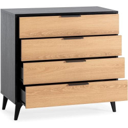 Commode Kalma 4 tiroirs, noir bois, design moderne en situation