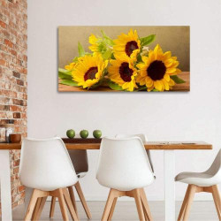 Tableau moderne fleurs jaunes, impression toile, décor mural en situation