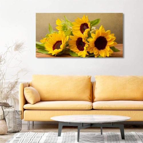 Présentation de Zoom sur Tableau moderne fleurs jaunes, impression toile, décor mural