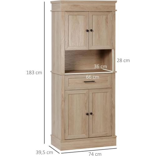 Présentation de Zoom sur Buffet Cuisine Armoire Multi Rangements Chêne Clair