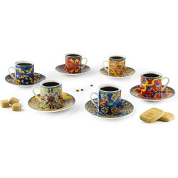 Excelsa, Set 6 Tasses Café Trinacria, Porcelaine Multicolore en situation