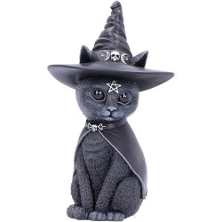 Présentation Figurine Chat Occulte, Chapeau Sorcière Noir, Résine