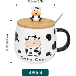 Tasse à Café Céramique Vache, Couvercle, Cuillère, Drôle en situation