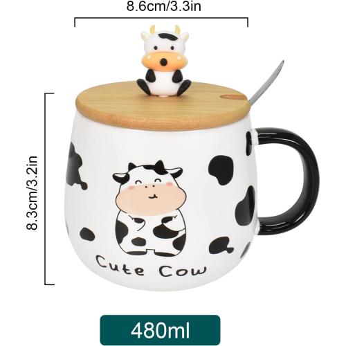 Présentation de Tasse à Café Céramique Vache, Couvercle, Cuillère, Drôle en situation