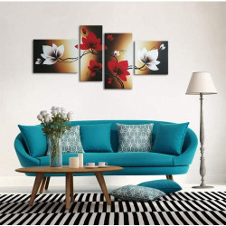 Wieco Art, peinture florale moderne, fleurs rouges, toile décorative en situation