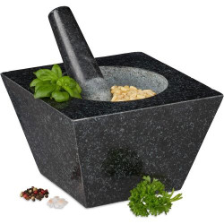 Présentation Relaxdays Mortier Pilon Granit Noir Epices Herbes 750 ml