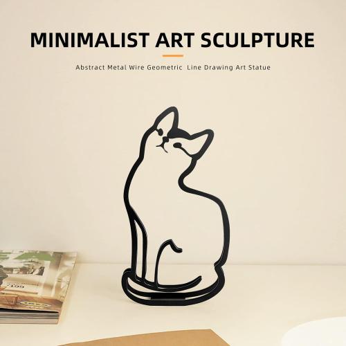 Présentation de Sculpture murale chat métal, art mural minimaliste moderne en situation