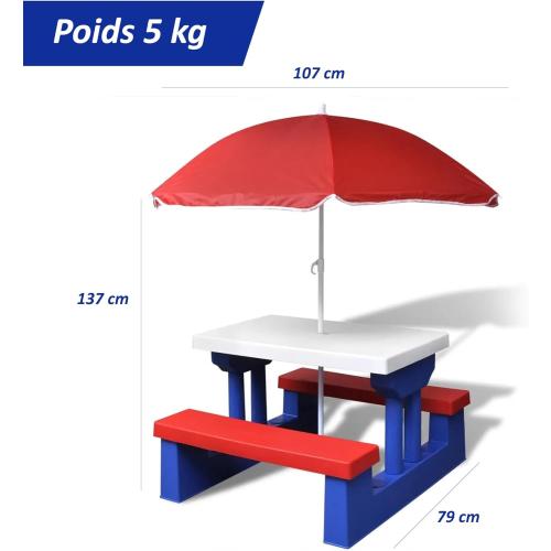 Présentation de Zoom sur Coil Mobilier Jardin Enfant, Table Exterieur Parasol Bleu