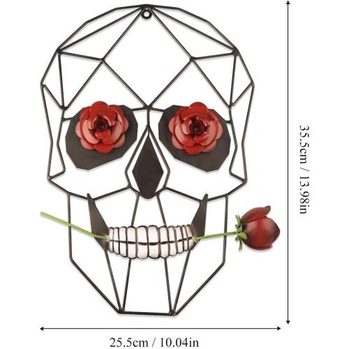 Présentation de Zoom sur Décoration Murale Tête de Mort en Métal Noir, Squelette Romantique