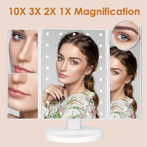 Présentation de Miroir maquillage LeeWent lumineux, tactile, trois volets en situation