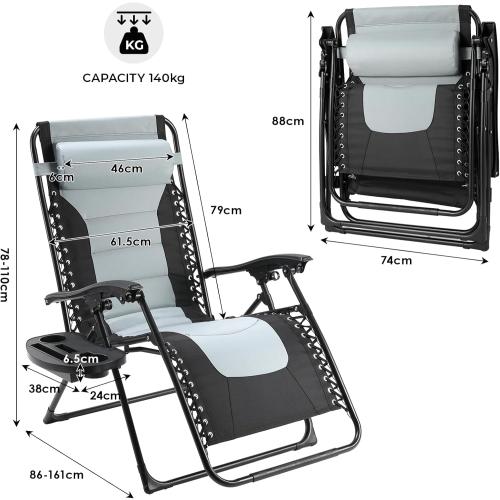 Présentation de Zoom sur LIFERUN Chaises Longues Pliables, Transats Jardins, Porte-gobelet