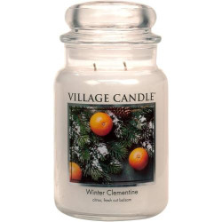 Présentation Bougie parfumée Village Candle Winter Clementine, verre blanc