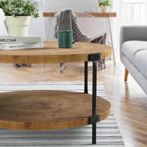 Présentation de Zoom sur Table basse ronde bois naturel Awescuti, style bohème