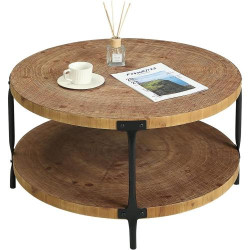 Présentation Table basse ronde bois naturel Awescuti, style bohème