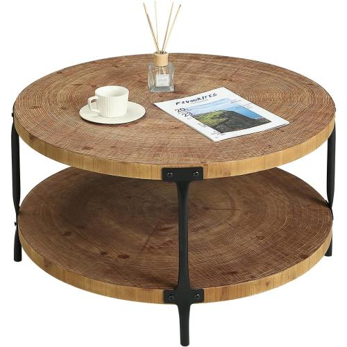 Présentation de Présentation Table basse ronde bois naturel Awescuti, style bohème