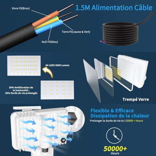 Présentation de Zoom sur Projecteur LED 50W, Détecteur Mouvement, Contrôle APP, Étanche