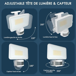 Projecteur LED 50W, Détecteur Mouvement, Contrôle APP, Étanche en situation