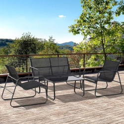 Outsunny Ensemble table basse, 2 chaises jardin métal, textilène noir en situation