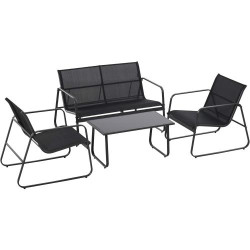 Présentation Outsunny Ensemble table basse, 2 chaises jardin métal, textilène noir