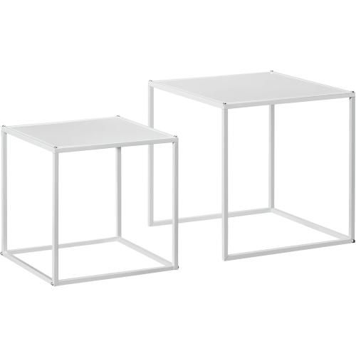 Présentation de Présentation Tables Basses Carrées Empilables, Acier, Blanc, 2 pièces