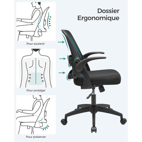 Présentation de Zoom sur Fauteuil Bureau Ergonomique Songmics, Noir, Pivotant, Réglable