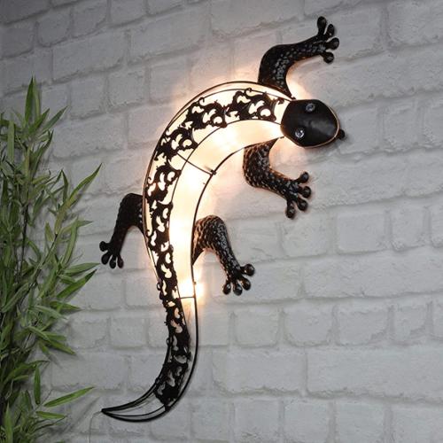 Présentation de Zoom sur HI Lampe Solaire Murale Gecko LED, Éclairage Extérieur