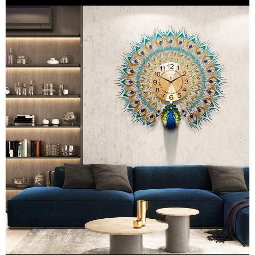 Présentation de Zoom sur Horloge murale paon, design élégant, décoration intérieure