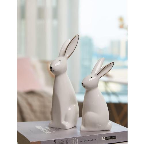 Présentation de Zoom sur HAUCOZE Statue Lapin Décor Moderne, Figurine Céramique