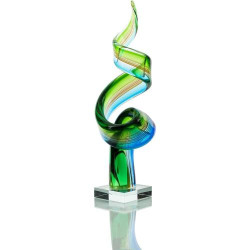 Présentation Sculpture en verre design, touches bleu, vert, qualité unique