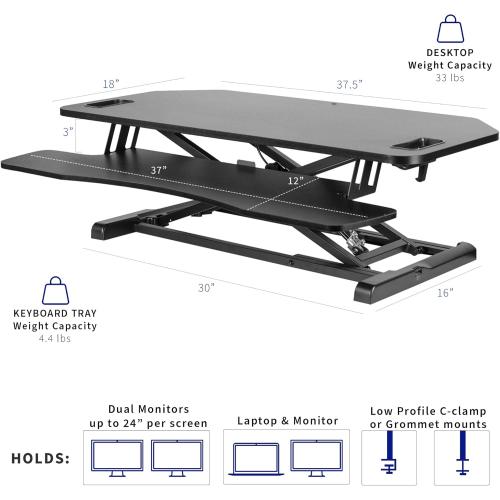 Présentation de Zoom sur VIVO Convertisseur Bureau Metal Noir Ergonomique