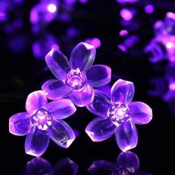 Présentation Guirlande Lumineuse Solaire Fleur Jardin Violet, 50LED