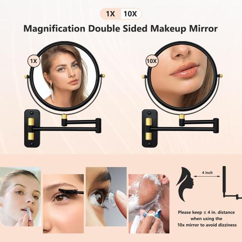 Présentation de Zoom sur Miroir maquillage mural noir, grossissant x10, double face