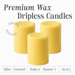 Bougies Pilier Jaunes Non Parfumées Mister Candle Lot 3 en situation