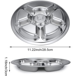 Assiette Divisée Acier Inoxydable, 6 Sections, Ronde en situation