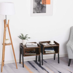 Tables de Chevet Empilables Bois Style Industriel Marron Noir en situation