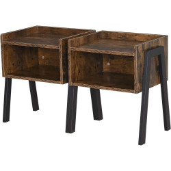 Présentation Tables de Chevet Empilables Bois Style Industriel Marron Noir