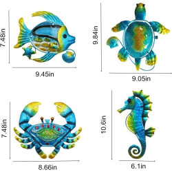 Sculptures murales métal plage, piscine, tortue, poisson en situation