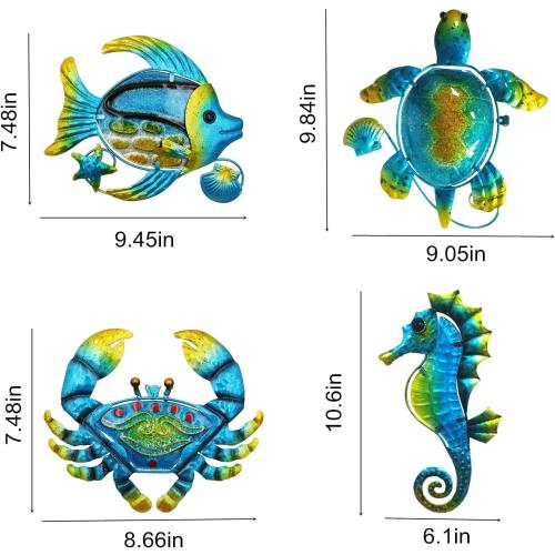 Présentation de Sculptures murales métal plage, piscine, tortue, poisson en situation