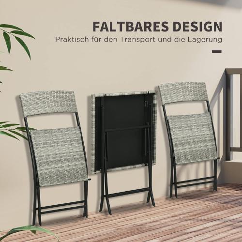 Présentation de Zoom sur Outsunny Meubles de balcon 3 pièces, chaises pliantes, table