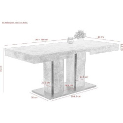 Table à Manger Extensible Apollo, Aspect Béton, 2 Colonnes en situation