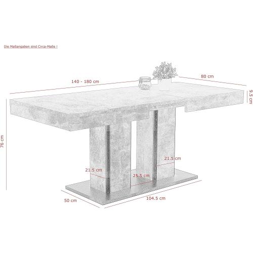 Présentation de Table à Manger Extensible Apollo, Aspect Béton, 2 Colonnes en situation