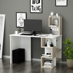 Bureau Homidea Deroni, Table Ordinateur, Étagère Moderne, Blanc en situation