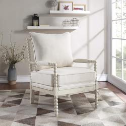 Chaise Kaylee Bois Blanc Antique, Tissu Lin Blanc en situation